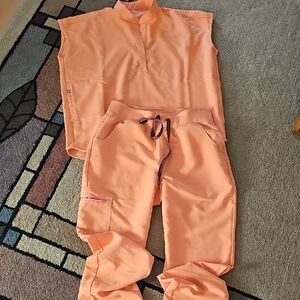 Figs Orange Scrub Pants & Sleeveless Top Set